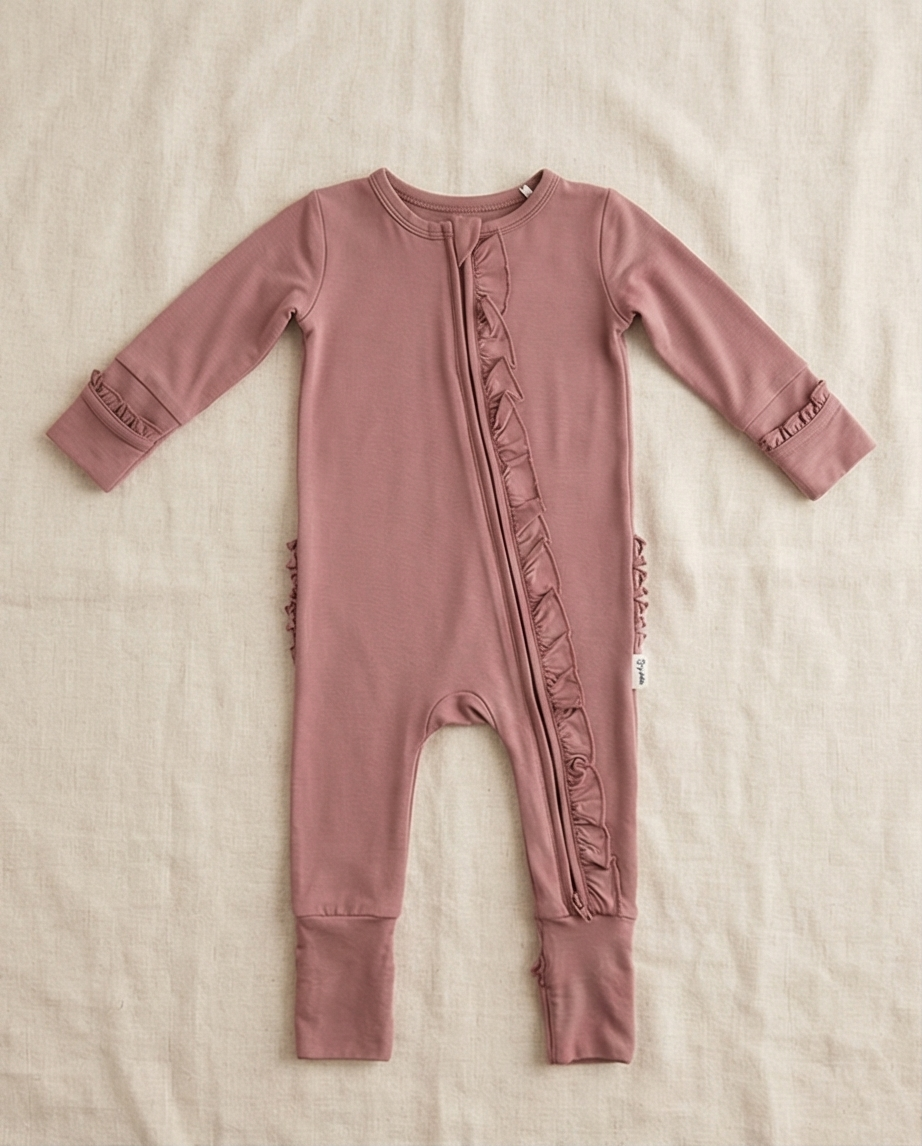 Mauve Petal Ruffles Bamboo Ruffle Romper