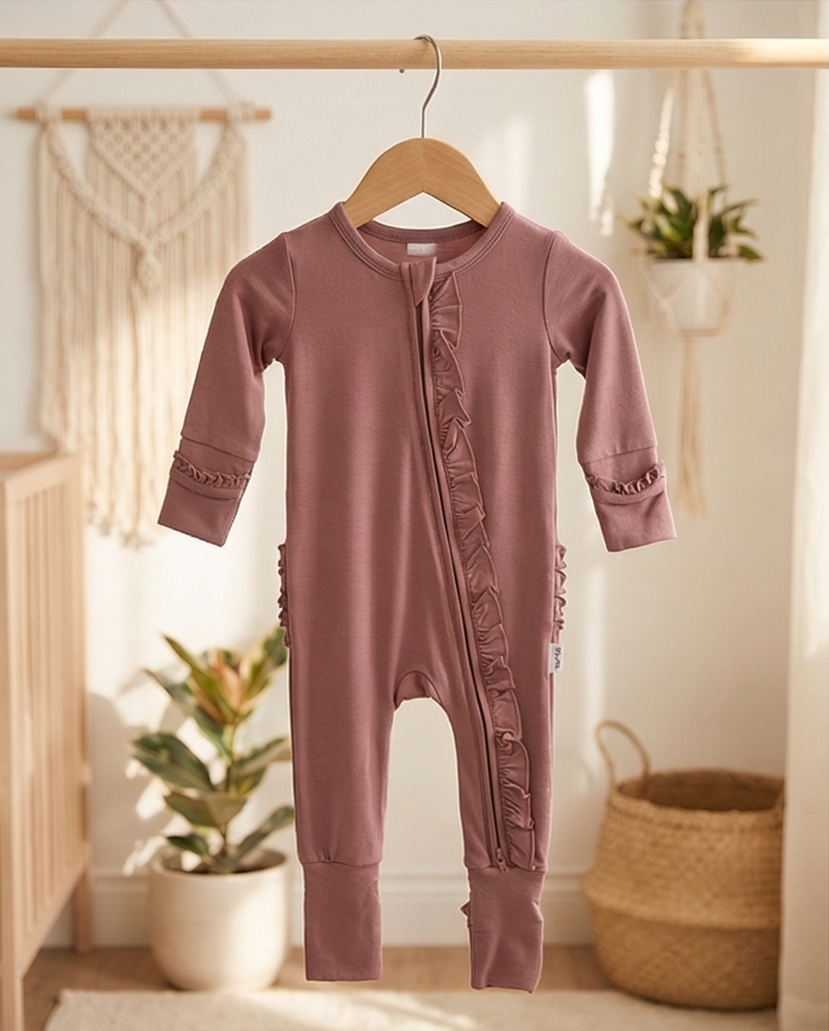 Mauve Petal Ruffles Bamboo Ruffle Romper