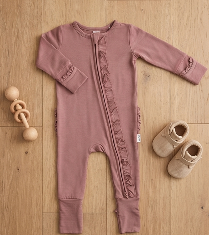 Mauve Petal Ruffles Bamboo Ruffle Romper
