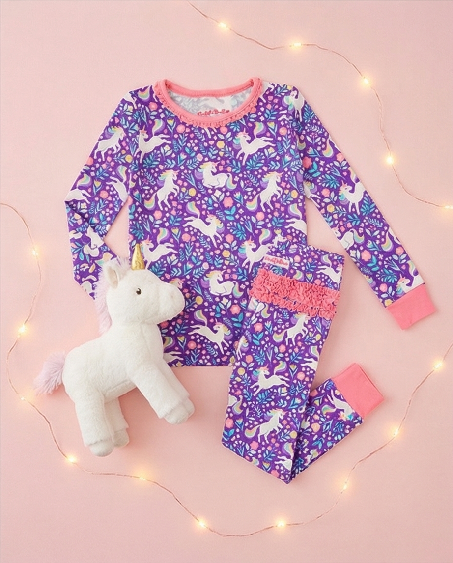 Conjunto de pijama de dos piezas de bambú con diseño de unicornio encantado