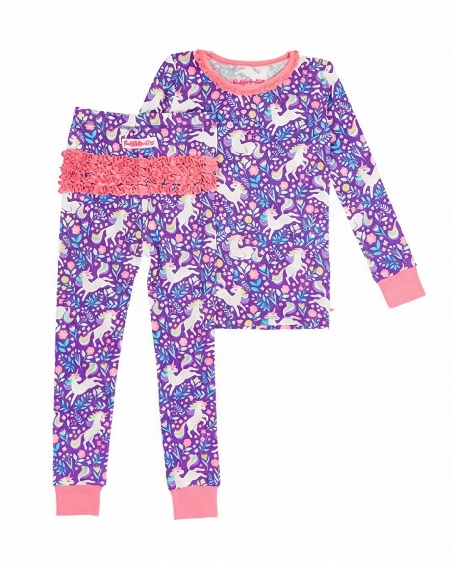 Conjunto de pijama de dos piezas de bambú con diseño de unicornio encantado