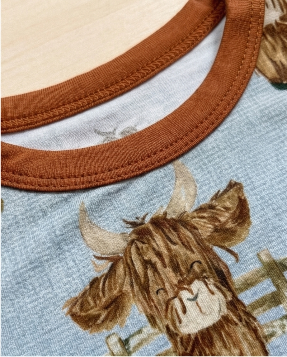 Rust + Sky Highland Herd Two Piece Pajama Set